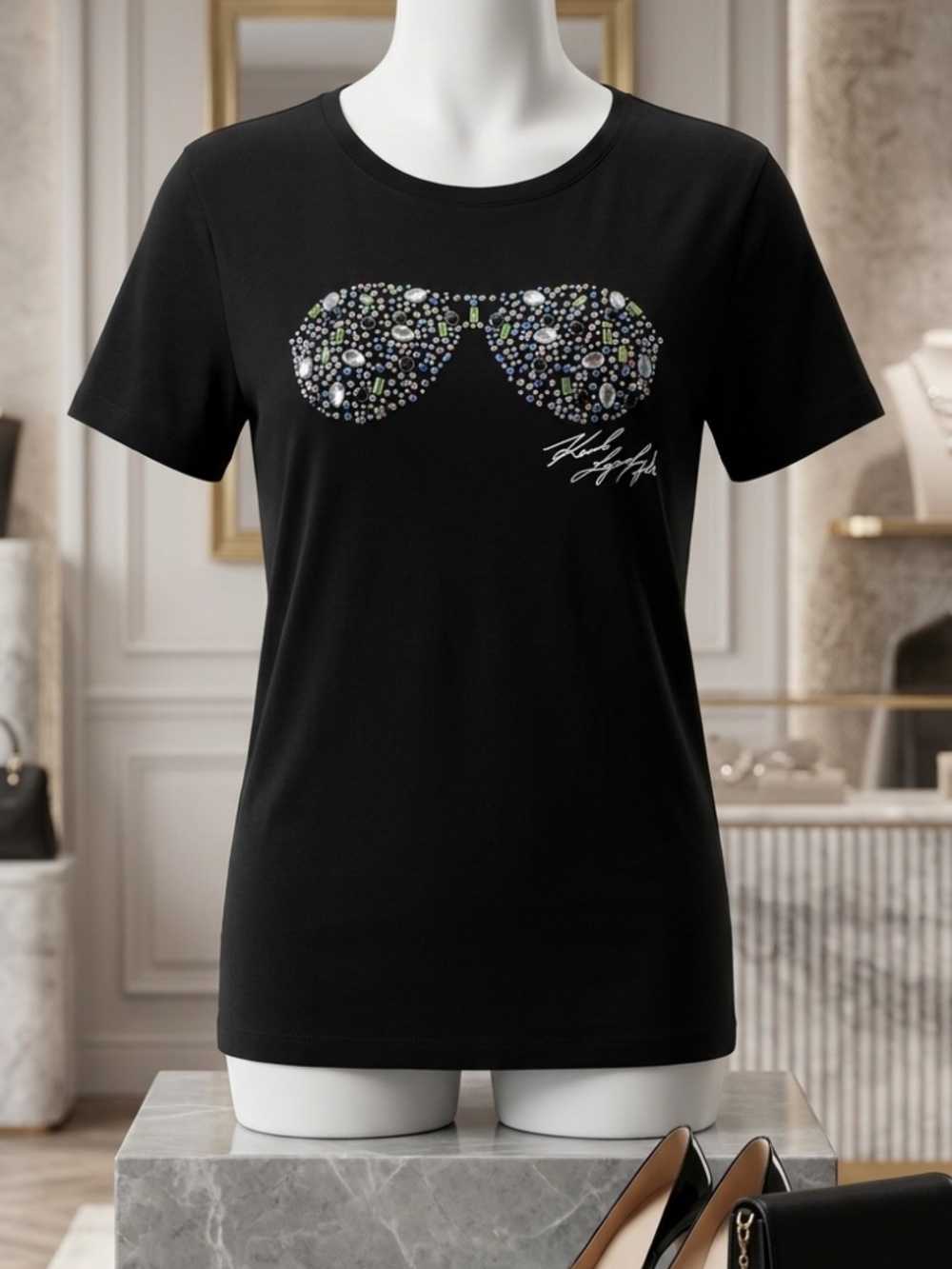 Karl Lagerfeld Paris Women's Multi-Jeweled Sunglass T-Shirt